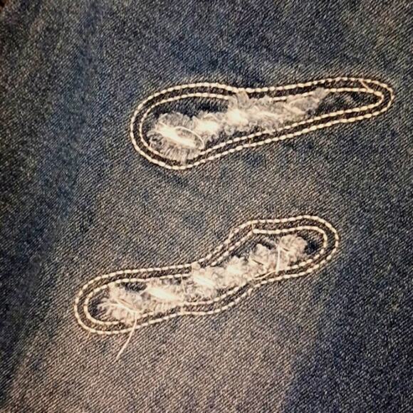 VIP Jeans Women Sz 11 12 Blue Fancy Distressed Skinny Fray Boho Hip Hop Designer - Picture 14 of 16